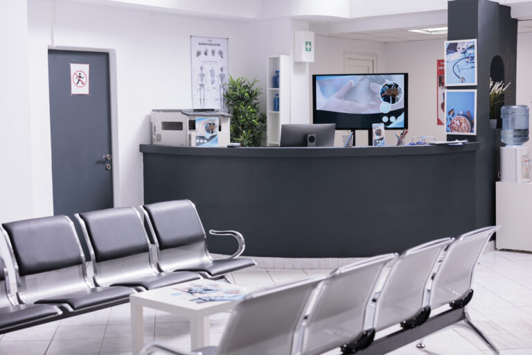 Clinical reception with waiting room in lobby